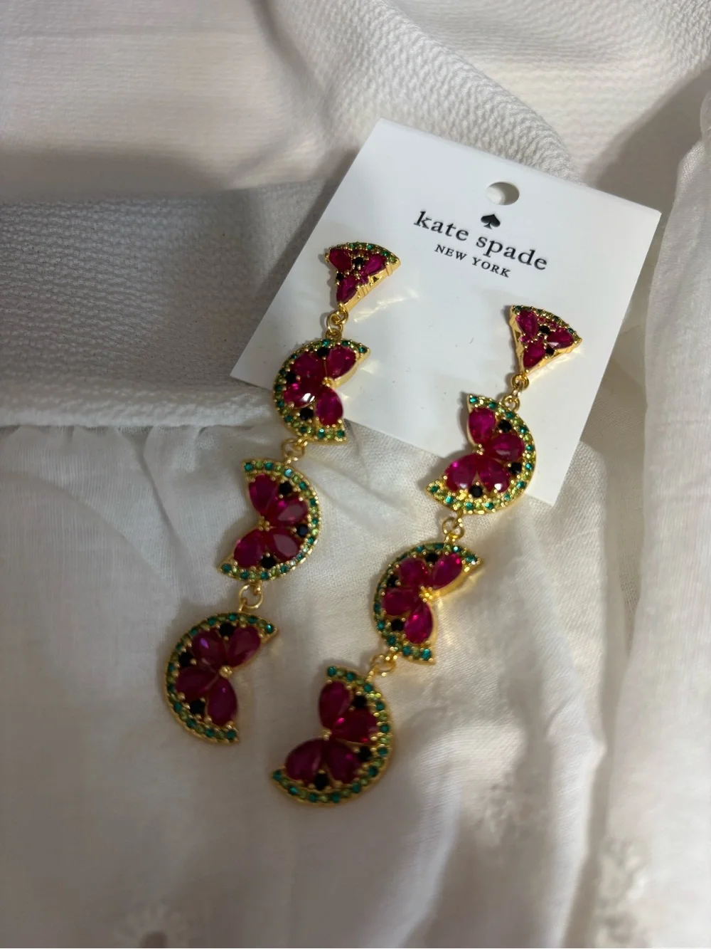 kate spade Gold-tone Pink and Green Crystal Linear Drop Earrings